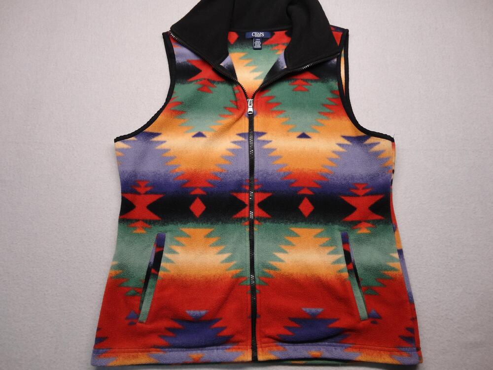 Chaps Sport Vest Womens Large Multicolor Fleece Full Zip Southwestern Western